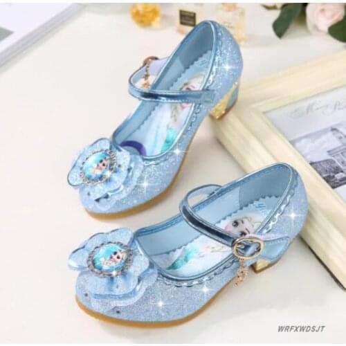New Fashion Children Leather Elsa Sandals Kids High Heels Girls Princess Elsa Shoes Chaussure Enfants Sandals Party Shoes