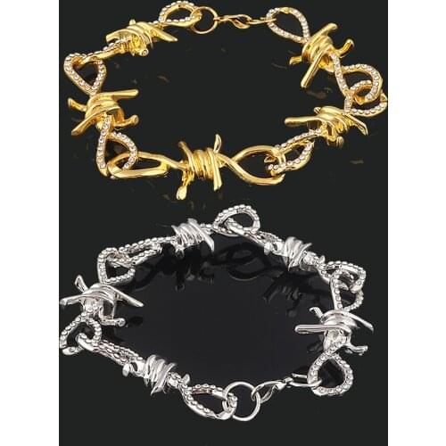Iced Out Thorns Unisex Bracelets Cuban Chain Harajuku Streetwear Barbed Wire Bramble Crystal Bangle Men Women Punk Jewelry