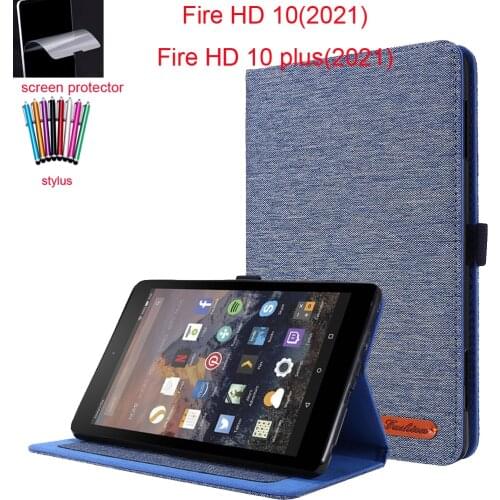 Case For Kindle Fire HD10/HD10 Plus 2021 Tablet Case Folding Soft Back Cover for All-New Fire HD 10+screen protector