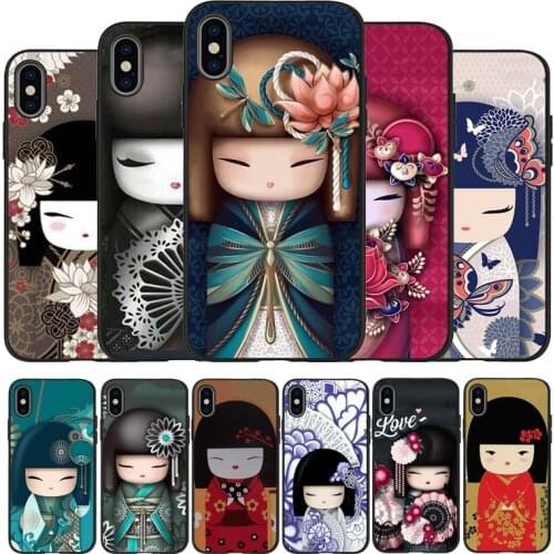 Kawaii Kokeshi black Silicone Phone Case For iPhone 12 XR XS Max 5 5S SE 2020 6 6S 7 8 PLUS X 11Pro Max 11 Cover