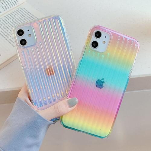 Laser Gradient Colorful Phone Case For iPhone 12 12pro max 11 11pro max 7 8 plus Transparent Stripe Cover For iPhone Xr XS Max
