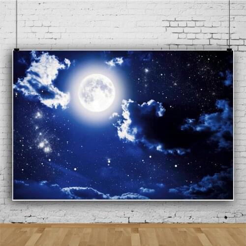 Night Starry Sky Moon Children Backdrops Photography Moonlit Evening Birthday Party Photo Background for Shooting Decor