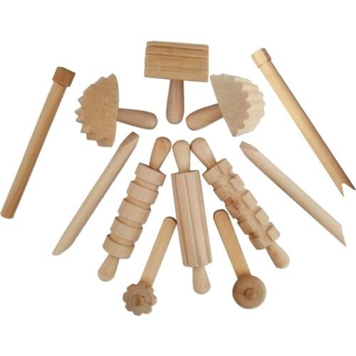 Children Wood Pulp Tools Toy Pottery Tools Roller Pin Cookie Toys