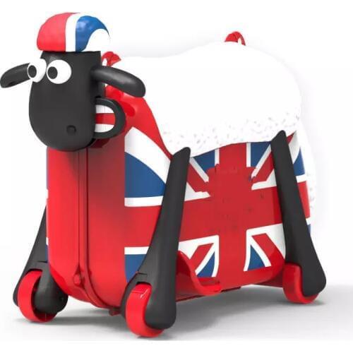Cute Cartoon Sheep Shape Kids Ride-on Trolley Suitcase Wheels Solid Children Carry On Spinner Rolling Luggage Travel Bag