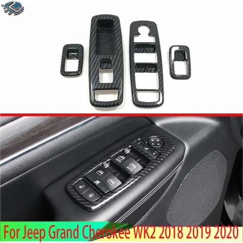 For Jeep Grand Cherokee 2018 2019 Car Styling Accessories Carbon Fiber Style Door Window Armrest Cover Switch Panel Trim Molding
