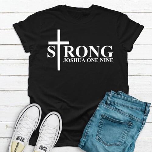 Strong Joshua One Nine T-Shirt Casual Jesus Bible Verse Tops Tees Women Religious Christian Inspirational Tshirt Dropshipping