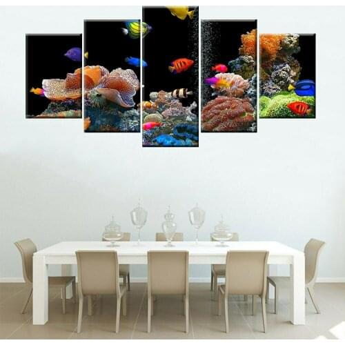 Vivid Aquariums Corals Colorful Fishes Poster 5 Panel Canvas Picture Print Wall Art Canvas Painting Wall Decor for Living Room