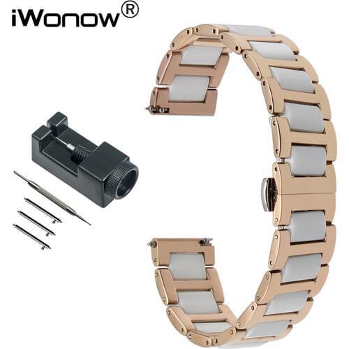 Ceramic + Stainless Steel Watchband 12 14 16 18 20 22mm for Fossil Quartz Q Smart Watch Band Quick Release Wrist Strap Men Women