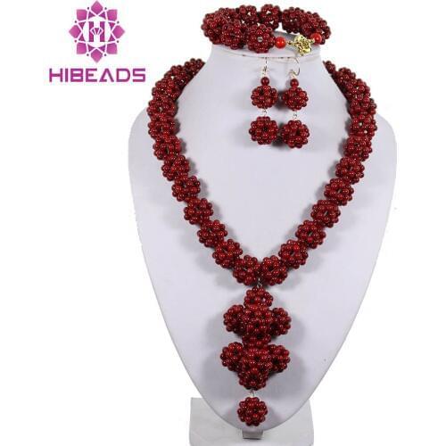 Costume African Nigerian Wedding Red Coral Beads Jewelry Set BeadBridal Jewelry Set Free Shipping CJ062