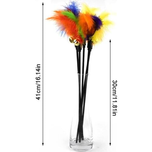M17D Feather with Bell Colorful Funny Cat Stick Catcher Beautiful Wand Pet Interactive Toy Funny Cat Stick Entertainment