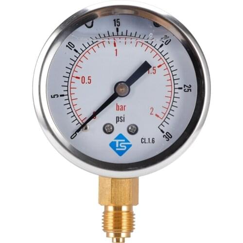 TS Low Pressure Gauge 0-2Bar,0-30Psi 1/4inch 68mm Dial Hydraulic Water Pressure Gauge Manometer Pressure Measuring Tool