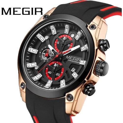 MEGIR Silicone Chronograph Quartz Men Watch Relogio Masculino Luxury Brand Mens Watches Clock Gents Relogio Militar Reloj Hombre