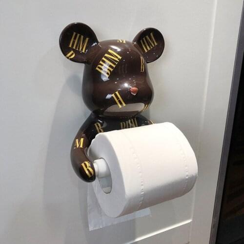 Multi-functional Wall Mounted Tissue Box Holder Animal Bear Brickly Head Tissue Paper Roll Toilet Tissue Holder Wall Decor