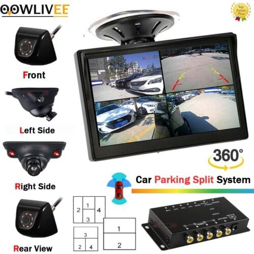 OOWLIVEE Monitor For Car Camera Camera Round view 360 Split 4 Channels Box for Side View Front Form Rear Camera Bind Parking Kit