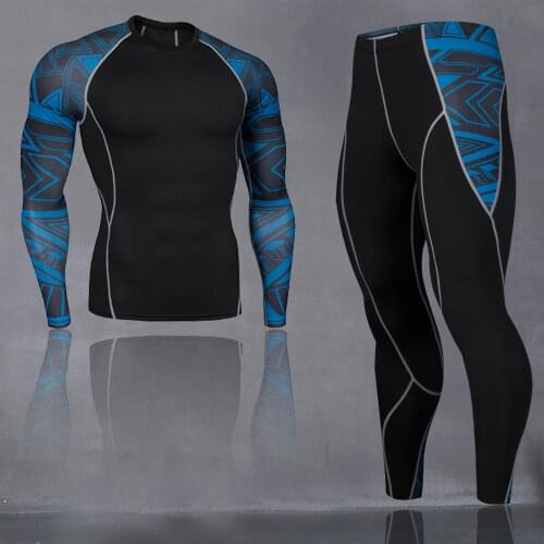 2018 NEW Mens Compression Set Running Tights Workout Fitness Training Tracksuit Long Sleeve Shirts Sport Suit MMA Rash Guard Kit