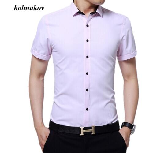 2020 New Arrival Summer Style Men Short Sleeve Shirt Business Casual Solid Slim Job Market Mens Short Sleeve Shirt Size M-4XL