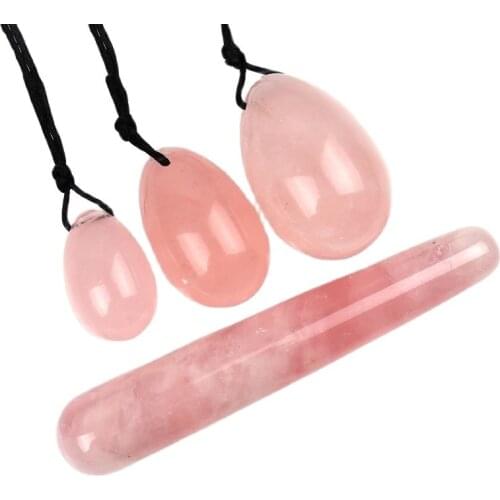 Rose Quartz Massage Egg Set Yoni Wand Natural Crystal Jade Mineral Ball Kegel Vaginal Exercise Tool Pelvic Floor Muscle Health