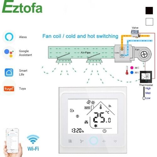 2 Pipe WiFi Smart Central Air Conditioner Thermostat Temperature Controller 3 Speed Fan Coil Unit Work with Alexa Google Home