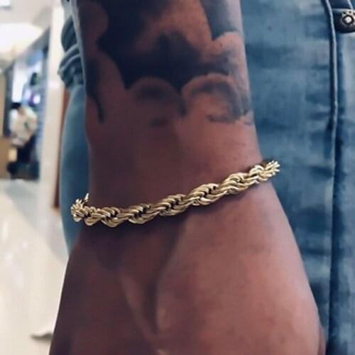 Rope bracelets mens stainless steel gold chain on hand fashion hip hop Twist chain bracelet gifts for male accessories wholesale
