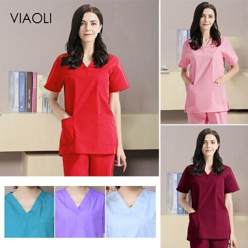 Viaoli high quality Scrubs uniform Sets beauty pet shop uniform spa uniform salon uniform womens scrub set Work wear tops pants