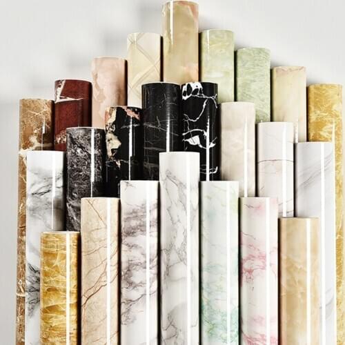 Marble Vinyl Film Wallpaper Self Adhesive Waterproof Wall Stickers for Bathroom Kitchen Furniture Renovation Room Decor Paper