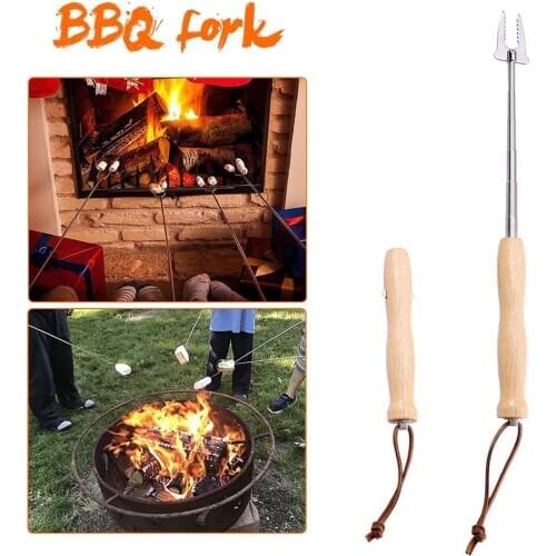 Retractable Barbecue Fork Stainless Steel Outdoor Tool Picnic BBQ Tools Hot Dog Fork Marshmallow Grill Fork Barbecue Supplies 4