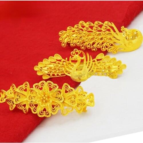 Barrettes Spring Clip Phoenix New Mom Headdress Barrettes Gold Plated Peacock Barrettes