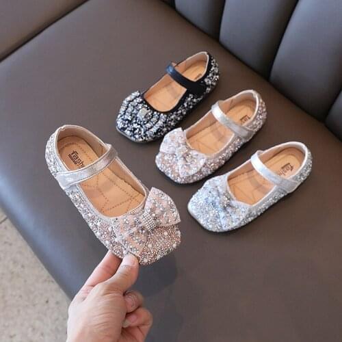 3-12 Year Kids Fashion Bow Child Flats Princess Dance Dress Crystal Shoes Elegant Girl Leather Shoe For Little Girls 2021 Autumn