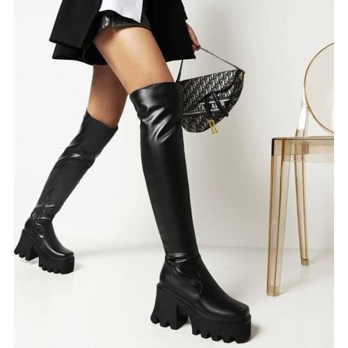 Super High Hollow Heel Square Toe Over-The-Knee Womens Boots High Waterproof Platform Punk Style Heightening Sole Trendy Boots