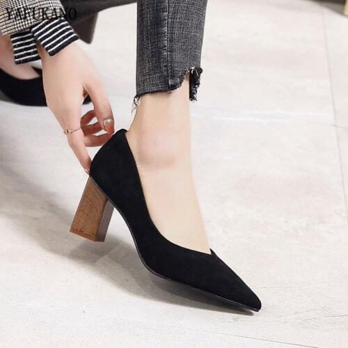 2020 New Fashion Square Heel Pumps Houndstooth Shallow Mouth Single Shoes Women Pointed Toe Fashion High Heels Career Work Shoes