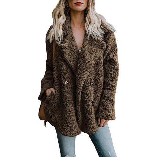 Jackets 2018 New Brand Fashion Womens Button Fluffy Long Sleeve Pockets Jacket Cardigans Ladies Warm Jumper Fleece Fur Coat