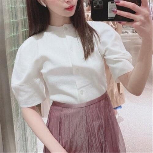 Ladies 2021 Spring & Summer Puff Sleeve Round Neck Knitted Cardigan Top