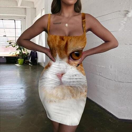Giyu Brand Cat Dress Women Animal Ladies Dresses Lovely Halter Sleeveless Harajuku Bodycon Dress Womens Clothing Summer Short