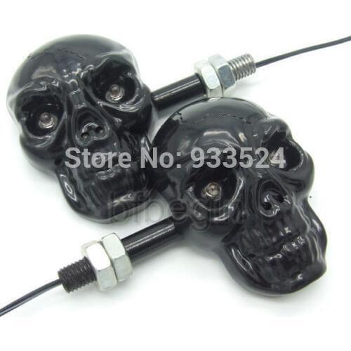 2x Black Universal Motorcycle Black Skull 4 LED Turn Signal Indicator Amber Lights New Dual Sport bike Cruiser Bobber Chopper