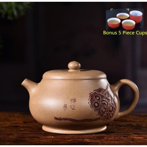 280ml Yixing Purple Sand Teapot Genuine Full Manual Green Mine Mud Lotus Seed Tea Pot Kung Fu Tea Kettle Tea Set Free Shipping