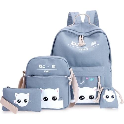 4pcs Cartoon School Bags Children Backpacks Girls Boys SchoolBag New Lovely Cat Kids Bags Printing Mochilas Escolares Infantis