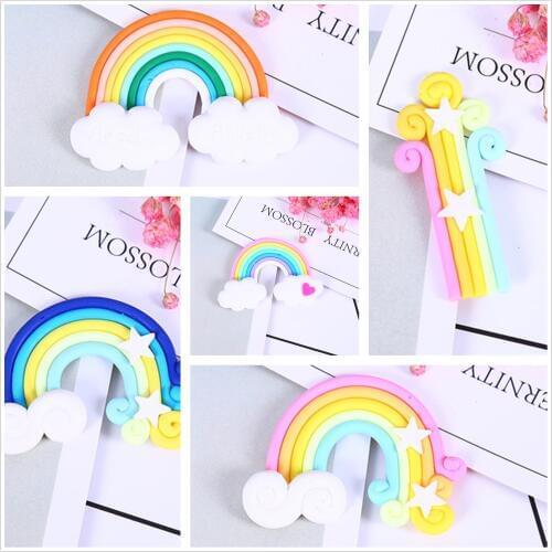 6pcs Clay Slime Rainbow Miniatures Fairy Figurines For Phone Case/ Crystal Slime Filler Beads Accessories Scrabook Decoration