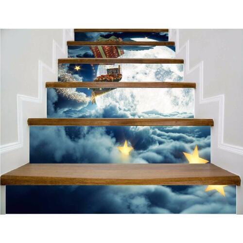 6pcs/set 18cm x 100cm Dream Moon Pirate Ship Christmas Gift Stairs Sticker Wallpaper LTT060