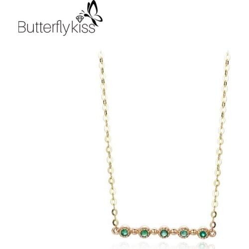 BK Genuine Gold 585 Emerald Necklace 18K Yellow Gold Pendant Necklace Wedding Party Anniversary Necklace For Women Fine Jewelry