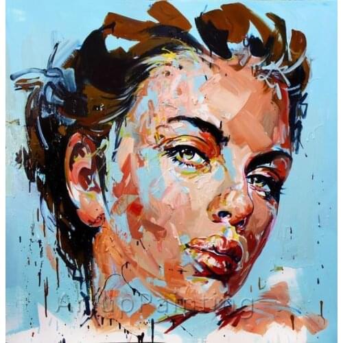 Tableau décoration moderne portrait Palette knife canvas Oil painting Face Acrylic picture Wall art Poster decoration salon