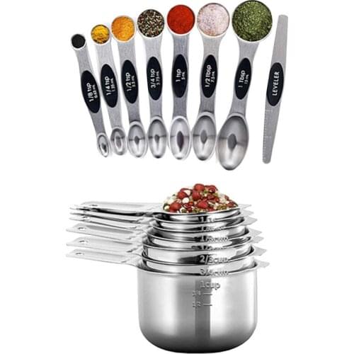 HOT SALE 15Pcs Stainless Steel Measuring Cups And Spoons Set Double Head Magnetic Measuring Spoon Kitchen Accessories