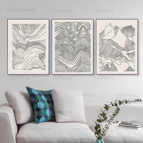 Canvas Painting Abstract Black and White Lines of Remote Mountain Wall Art Poster Decoration Picture Canvas Poster And Printing