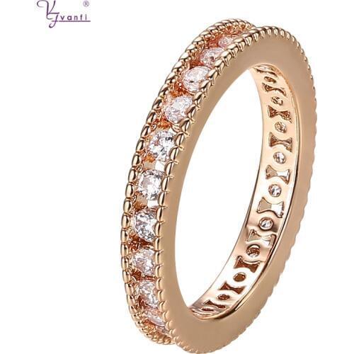 Kfvanfi High Quality Simple Design Jewelry Ring Rose Gold Color Copper Zircon Wedding Ring For Gifts Women Bague Pour Femme