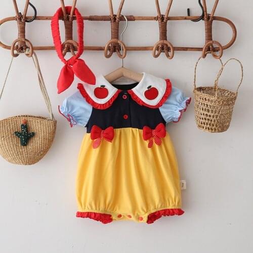 Infant Baby Princess Sweet Bodysuits New Summer Toddler Baby Cartoon Cute Bow Clothes Newborn Fashion Jumpsuits With Headband