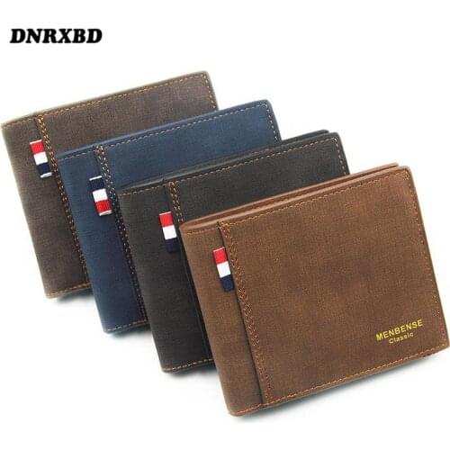 Wallet men new Three fold Mens Short Leather Wallet retro Card Holder Purse Clutch Male Photo Wallet Money Bag cartera hombre