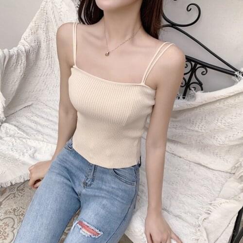 Women Black and White Crop Tank Tops Off Shoulder Camisole Push Up Knitted Corset Solid Sleeveless Tops Girls Lounge Streetwear