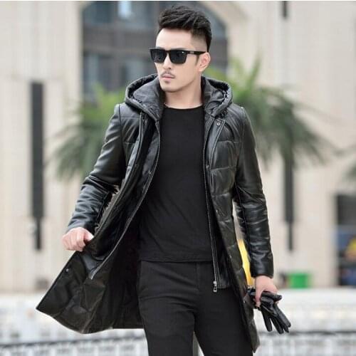 HOT Winter new mens Brand leather clothing men down jacket long slim detachable cap Thick Coats Korean Fur coat youth jackets