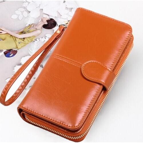 LKEEP Leather Original Women Wallet Long Wallet Purse Female Green Wallet Portomonee For Gift Women Wallet 2020