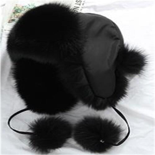 Woman Plus Size Plus Cotton Thicken Fox Fur Bombers Caps Man Winter Mink Fur Ear Protection Hats Male Warm Anti-wind Fur Cap