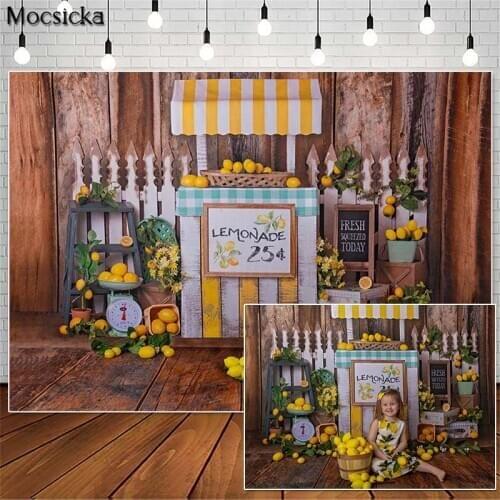 Mocsicka Lemon Stand Cake Smash Photography Backdrops Fruit Shop Children First Birthday Photo Props Studio Booth Background